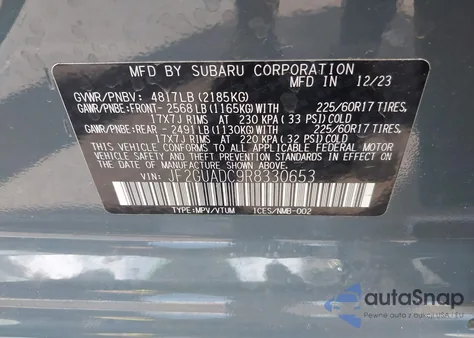 2024 Subaru Crosstrek Premium из США, поврежденный, VIN JF2GUADC9R8330653